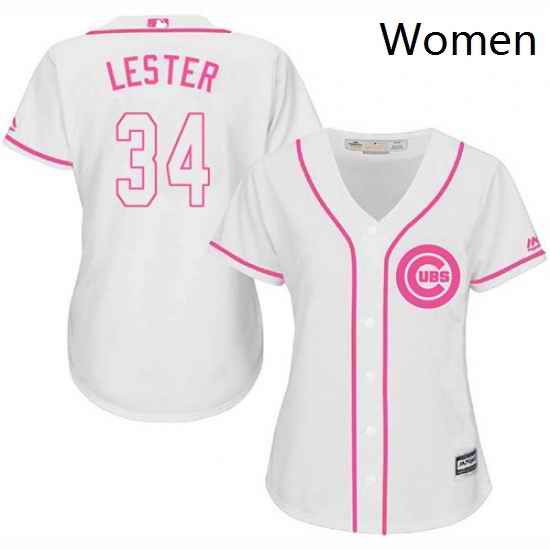 Womens Majestic Chicago Cubs 34 Jon Lester Replica White Fashion MLB Jersey